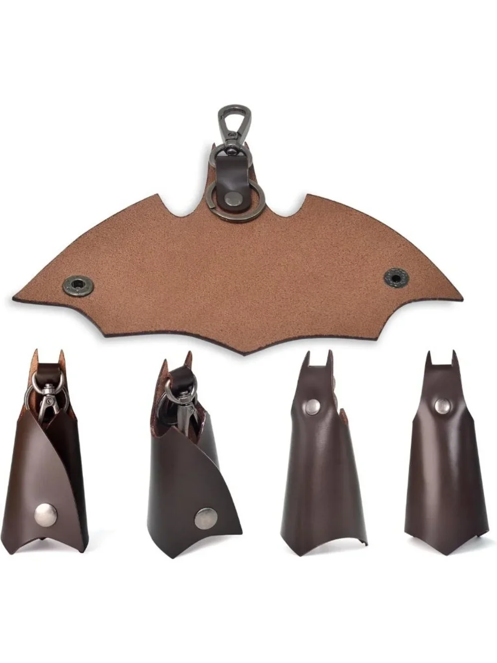 Leather Bat Keychain for Men & Women | Stylish Car Key Fob Holder, Dark Brown